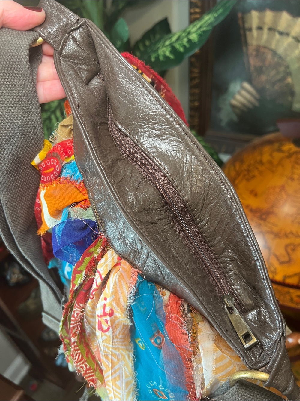 Karma Living Boho Hobo Colorful Scarf Fringe Brown Leather Crossbody Bag Purse - Picture 5 of 17